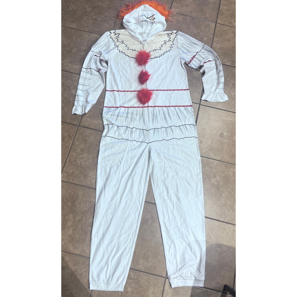 NWT IT Ch 2 Pennywise Scary Clown Hooded Halloween Costume Mens M White Horror